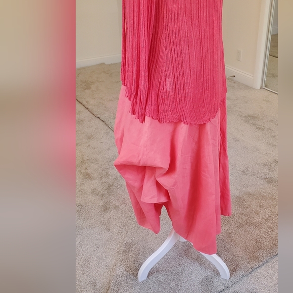Eileen Fisher 3 Pc,Watermelon Maxi Dress, Matching Sweater, and Slip - Picture 8 of 12